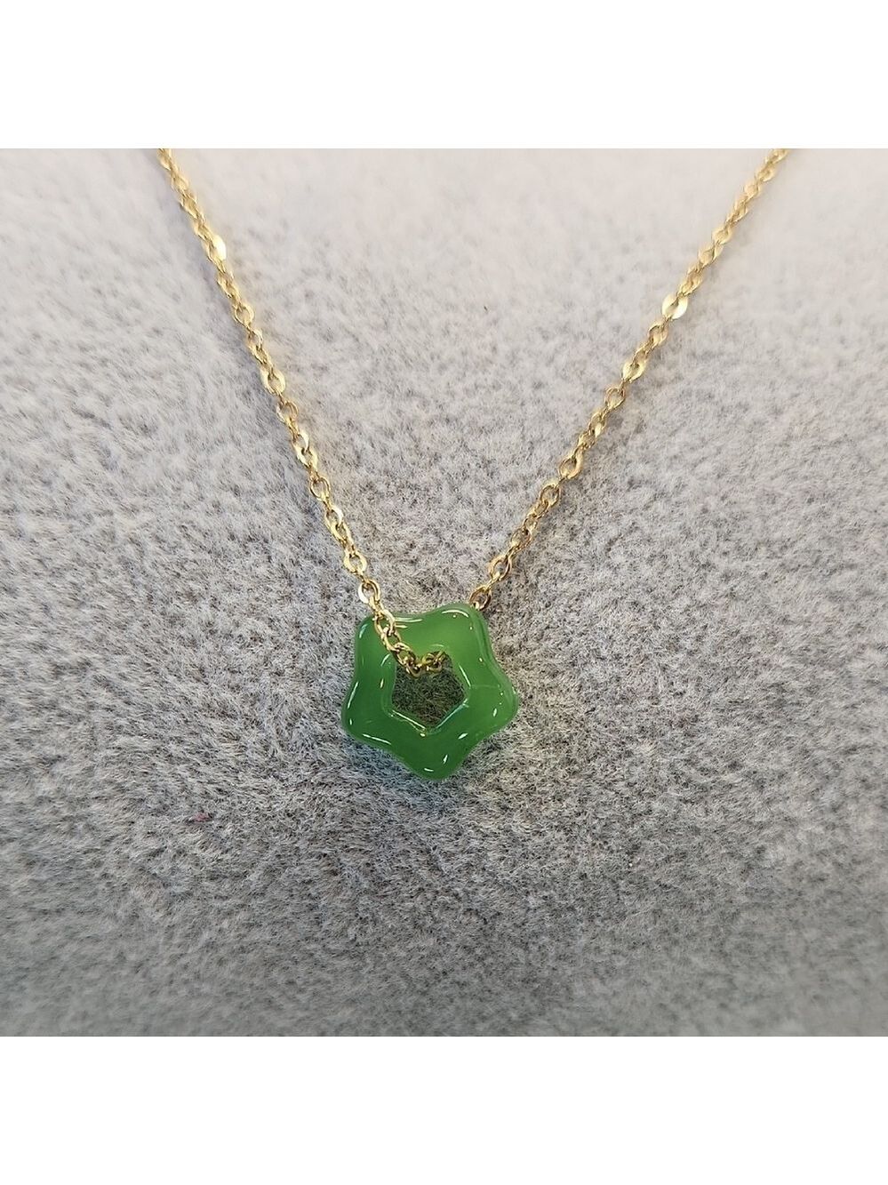 Mini Haitian Jade Star Bead on 18k Gold Plated Stainless Steel Chain
